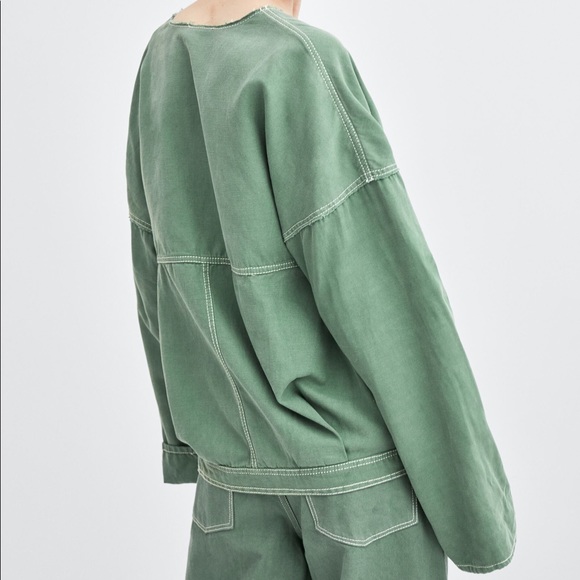 NWT Zara Green Khaki Long sleeved Relaxed Jacket - Picture 6 of 8